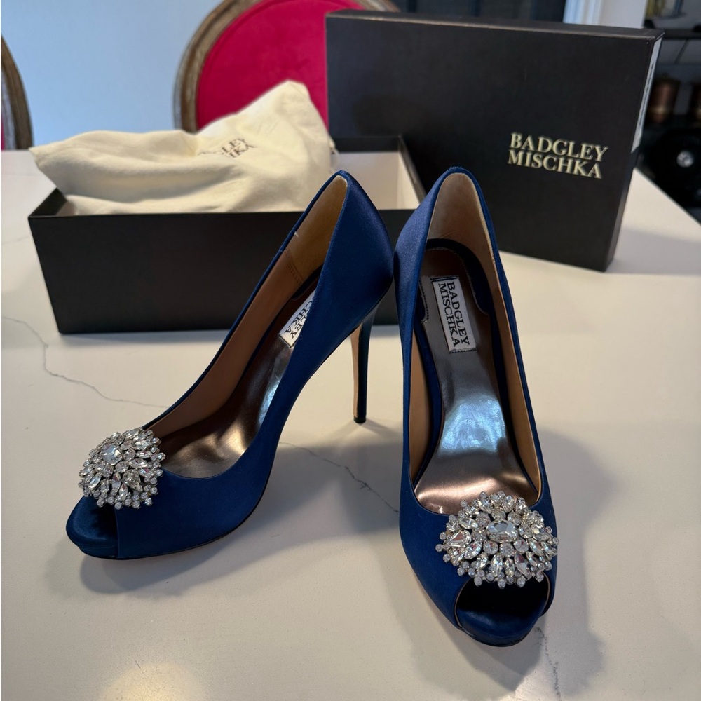 Badgley Mischka Blue Crystal Embellished Stiletto Heels